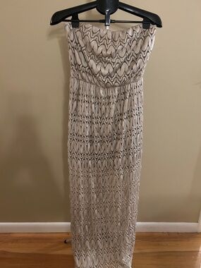 Sans Souci Strapless Gold Patterned Maxi Dress